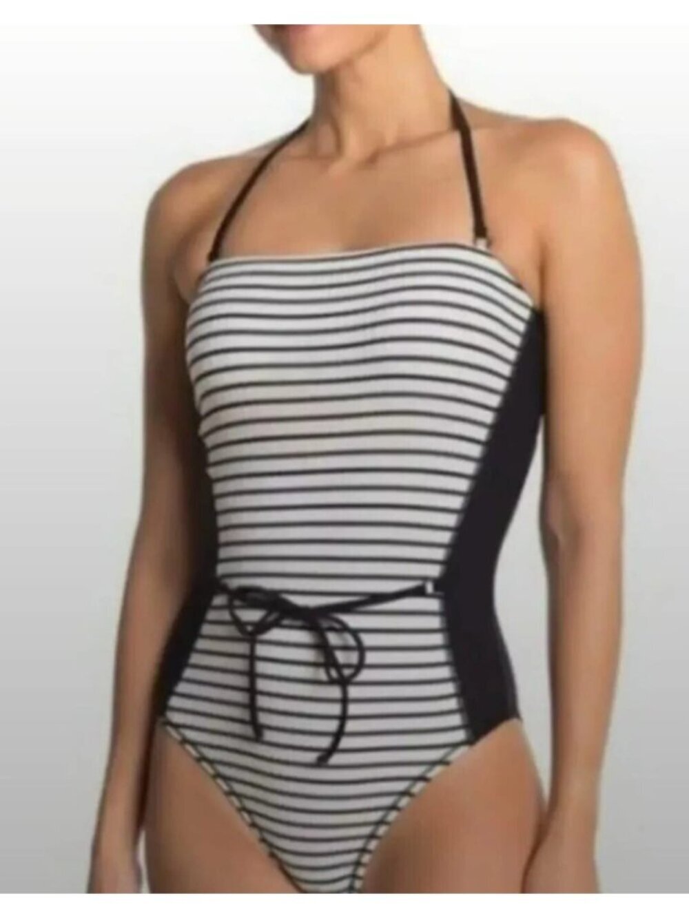 ROBIN PICCONE One Piece Swimsuit Black Size 8 Striped New